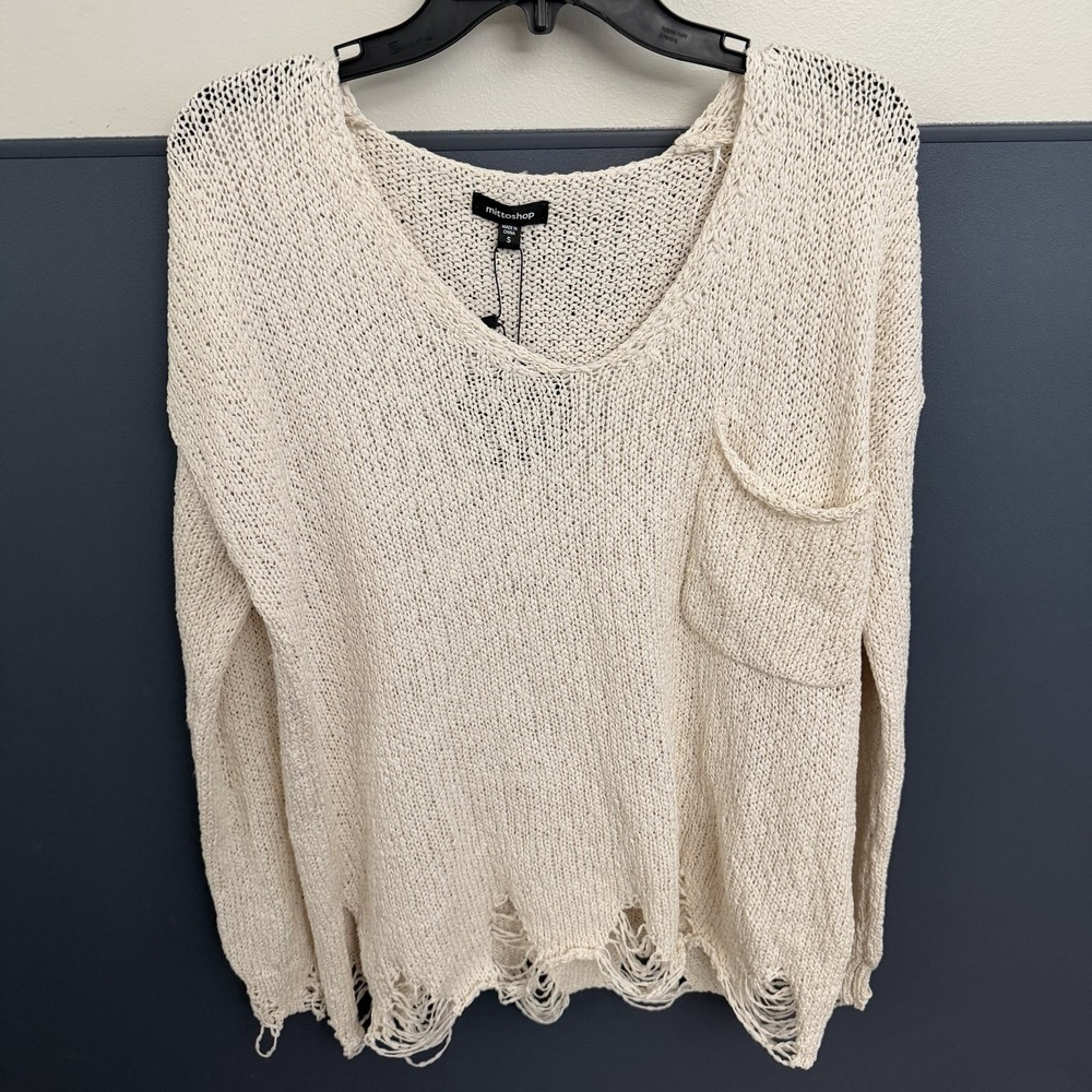 ee:some Sweater Women's Small Ivory With Distressed Boho Delicate Oversized